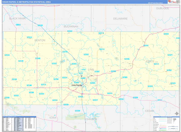 Cedar Rapids Metro Area Wall Map Basic Style